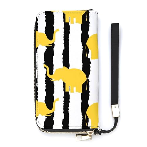 Anceky Damen-Geldbörse mit goldenem Elefanten-Print, große Damen-Geldbörsen, Kreditkartenhalter, Clutch, stilvolle Geldbörse mit Handschlaufe, Lange Damen-Geldbörse von Anceky