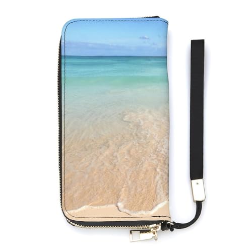 Anceky Damen-Geldbörse mit tropischem Strandmuster, Kartenhalter, Clutch, stilvolle Ledergeldbörse mit Handgelenksschlaufe von Anceky