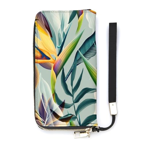 Anceky Damen-Geldbörse mit tropischen Blumen, große Damen-Geldbörsen, Kreditkartenhalter, Clutch, stilvolle Geldbörse mit Handschlaufe, Lange Damen-Geldbörse von Anceky