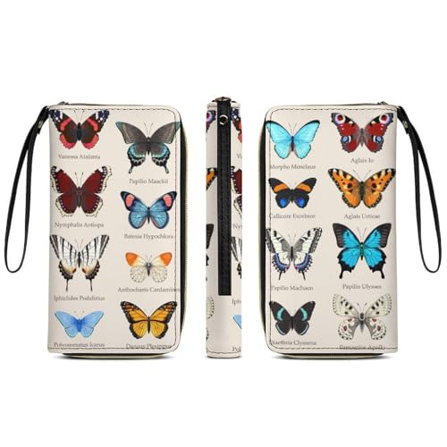 Geldbörse aus PU-Leder für Damen, wasserdicht, Kartenhalter, Organizer, Geldbörse, Schmetterlinge, realistischer Schmetterling, Reise-Clutch mit langem Reißverschluss von Anceky