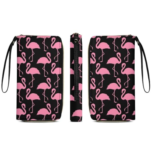 Geldbörse aus PU-Leder für Damen, wasserdicht, Kartenhalter, Organizer, Geldbörse, rosa Flamingo, Reise-Clutch mit langem Reißverschluss von Anceky