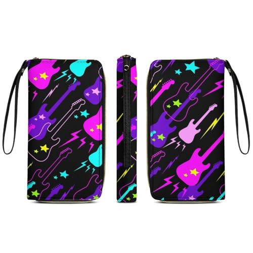 Anceky Geldbörse aus PU-Leder für Damen, wasserdicht, Kartenhalter, Organizer, Geldbörse mit Trippy Electric Guitars, Lange Clutch mit Reißverschluss von Anceky