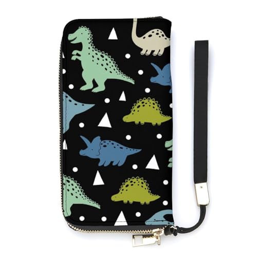 Anceky Geldbörse für Damen, Cartoon-Dinosaurier, süßer Kartenhalter, Clutch, stilvolle Ledergeldbörse mit Handschlaufe, Lange Damengeldbörse als Geschenk von Anceky