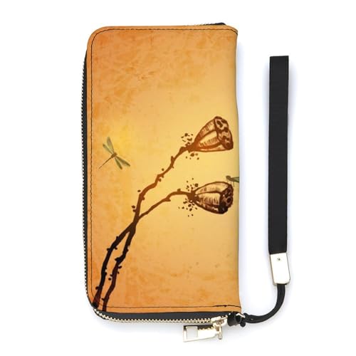 Anceky Geldbörse für Damen, Lotus- und Libellen-Design, Kartenhalter, Clutch, stilvolle Ledergeldbörse mit Handschlaufe, Lange Damengeldbörse als Geschenk von Anceky
