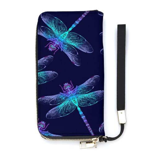Anceky Geldbörse für Damen, Motiv: Strange Dragonfly, Kartenhalter, Clutch, stilvolle Ledergeldbörse mit Handschlaufe, Lange Damengeldbörse als Geschenk von Anceky