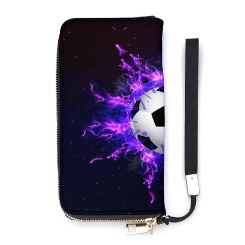 Anceky Geldbörse für Damen, Motiv: brennender Fußball, Kartenhalter, Clutch, stilvolle Ledergeldbörse mit Handschlaufe, Lange Damengeldbörse als Geschenk von Anceky