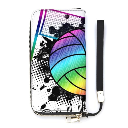 Anceky Geldbörse für Damen, Regenbogen-Volleyball, Sportkartenhalter, Clutch, stilvolle Ledergeldbörse mit Handschlaufe, Lange Damengeldbörse als Geschenk von Anceky