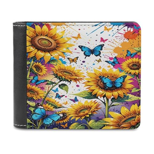 Anceky Geldbörsen für Herren, Sonnenblumen-Schmetterlings-Geldbörsen für Herren, Klassische Geldbörsen für Herren mit Fächern, Geldbörsen für Damen von Anceky