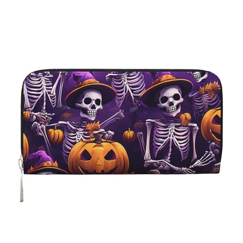Anceky Halloween Totenkopf Kürbis Geldbörsen PU Leder Geldbörse für Damen Herren Reißverschluss Kreditkarten Geldbörse Lange Clutch Geldbörse von Anceky
