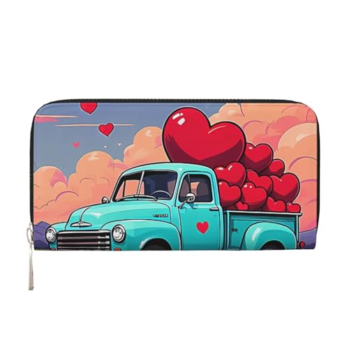 Anceky Happy Valentine's Day Truck Loads of Love PU-Leder-Geldbörse für Damen und Herren, Kreditkarten-Geldbörse, Lange Clutch, Geldbörse mit Reißverschluss von Anceky