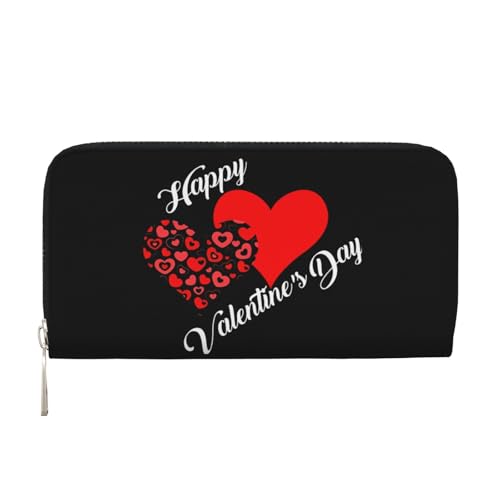 Anceky Happy Valentines Day Love Heart PU-Leder-Geldbörse für Damen und Herren, Kreditkarten-Geldbörse, Lange Clutch, Geldbörse mit Reißverschluss von Anceky