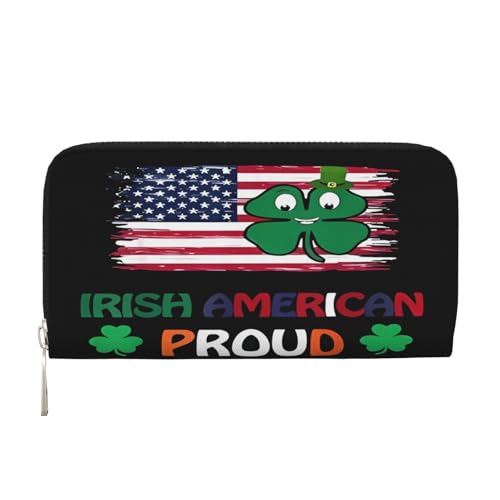 Anceky Irland-Flagge, St. Patrick's Day, amerikanische Wurzeln, PU-Leder-Geldbörse für Damen und Herren, Kreditkarten-Geldbörse, Lange Clutch, Geldbörse mit Reißverschluss von Anceky