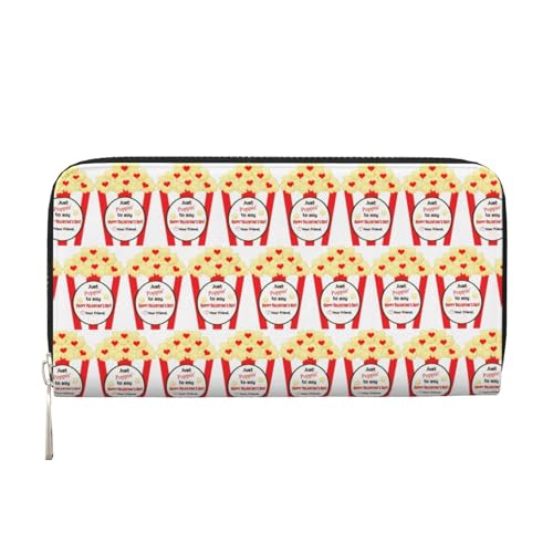Anceky Just Poppin to Say Happy Valentine's Day Popcorn PU-Leder-Geldbörse für Damen und Herren, Kreditkarten-Geldbörse, Lange Clutch, Geldbörse mit Reißverschluss von Anceky
