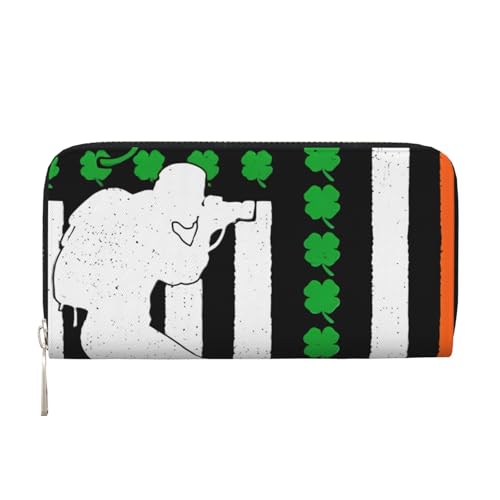 Anceky Kleeblatt Irische Amerikanische Flagge St. Patrick's Day PU-Leder-Geldbörse für Damen und Herren, Kreditkarten-Geldbörse, Lange Clutch, Geldbörse mit Reißverschluss von Anceky