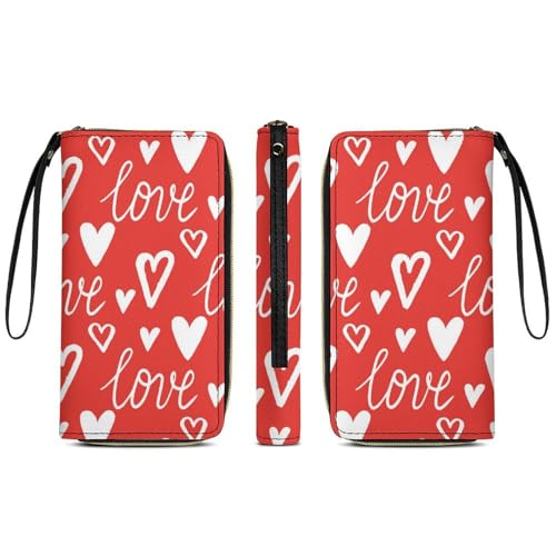 Anceky Lange Geldbörse aus PU-Leder für Damen, Reise-Kreditkartenetui mit Reißverschluss, Liebesherzen, Weihnachten, Valentinstag, rote Karten-Organizer-Geldbörse mit Mehreren Kartenfächern von Anceky