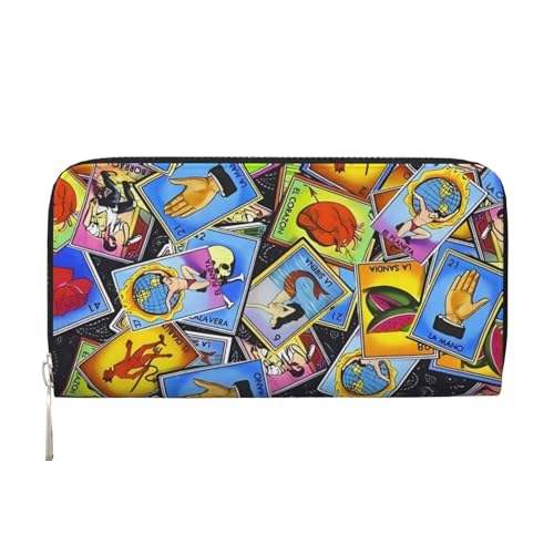 Anceky Mexikanische Loteria-Karten-Geldbörsen, PU-Leder, Geldbörse für Damen und Herren, mit Reißverschluss, Kreditkarten-Geldbörse, Lange Clutch von Anceky