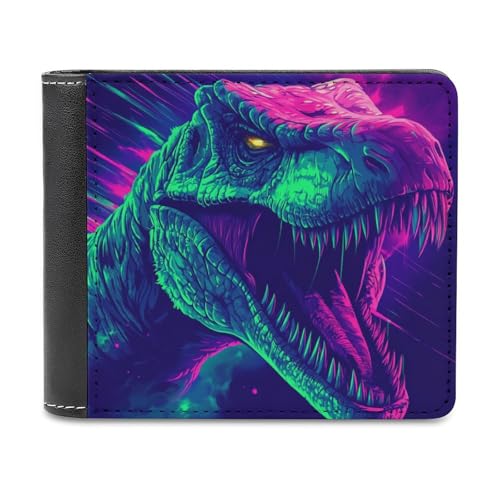Anceky Neonfarbener, Wilder Dinosaurier, weiches PU-Leder, zweifach Faltbare Geldbörse, Kreditkartenetui, langlebiger Kartenhalter, schmale Brieftasche zur Geldaufbewahrung für Männer und Frauen von Anceky