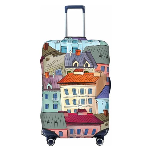 Old Town Roofs Reisegepäck-Abdeckung, Spandex-Kofferschutztasche, Old Town Roofs, doppelseitig Bedruckt, passend für 18-32 Zoll großes Gepäck, Kofferhülle für Kinder und Erwachsene, XL von Anceky