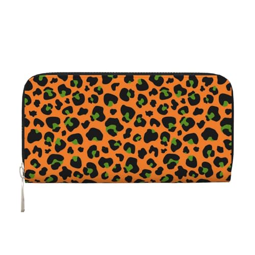 Anceky Orange und Grün Blumendruck Geldbörsen PU Leder Geldbörse für Frauen Männer Reißverschluss Kreditkarten Geldbörse Lange Clutch von Anceky