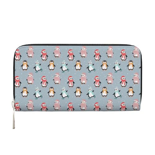 Anceky Pinguine mit Schals und Schneeflocken, Geldbörsen, PU-Leder, für Damen und Herren, mit Reißverschluss, Kreditkartenetui, Lange Clutch von Anceky