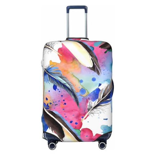 Anceky Reisegepäckabdeckung mit Aquarell-Vogelfedern, Spandex-Kofferschutztasche, Aquarell-Vogelfedern, Kratzfest, für 18-32 Zoll großes Gepäck, Gepäckabdeckungen für Kinder und Erwachsene, XL von Anceky