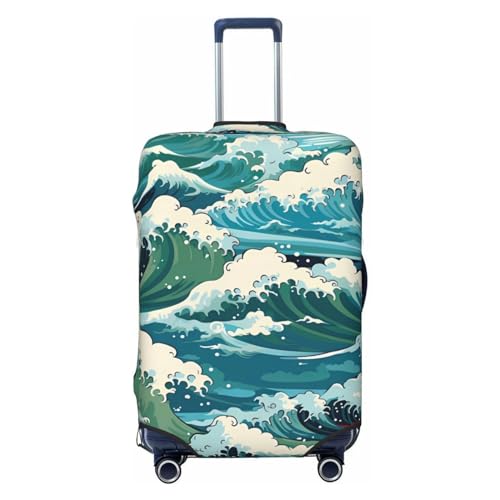 Reisegepäckabdeckung mit Meereswellen-Motiv, Spandex-Kofferschutztasche, Meereswellen-Motiv, staubdicht, passend für 18-32 Zoll großes Gepäck, Kofferhülle für Kinder und Erwachsene, XL von Anceky