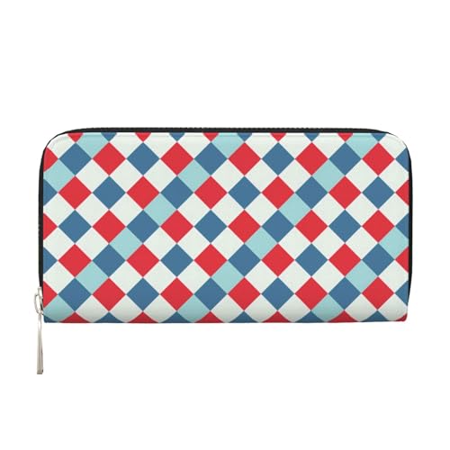 Anceky Rot Blau Karierte Geldbörsen PU Leder Geldbörse Für Frauen Männer Reißverschluss Kreditkarten Geldbörse Lange Clutch Geldbörse von Anceky