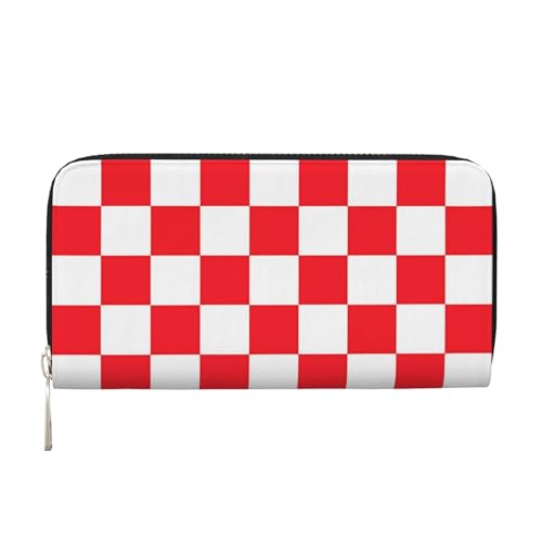 Anceky Rot-weiß Karierte Geldbörsen PU-Leder-Geldbörse für Damen und Herren mit Reißverschluss, Kreditkartenetui, Lange Clutch von Anceky