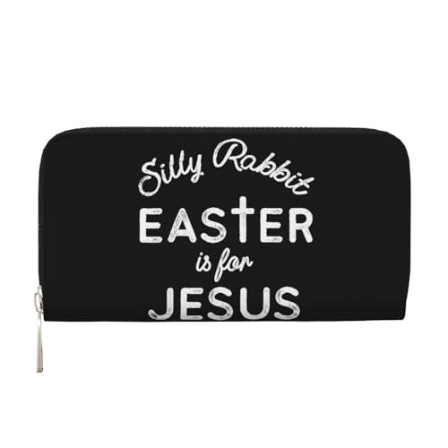 Anceky Silly Rabbit Ostern ist für Jesus Christen PU-Leder-Geldbörse für Frauen Männer Kreditkarten-Geldbörse Lange Clutch Geldbörse rund um Reißverschluss-Geldbörsen von Anceky