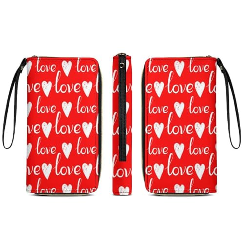 Anceky Stilvolle Geldbörse aus PU-Leder für Damen, rote Herzen, Valentinstag, Weihnachten, schmale Lange Geldbörse, wasserdichter Kreditkartenhalter mit Reißverschluss und Mehreren Kartenfächern von Anceky