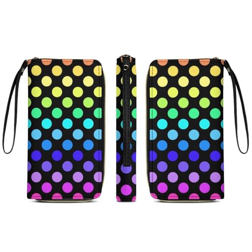 Anceky Stilvolle Geldbörse für Damen, wasserdichte Reisekarten-Organizer-Hülle mit Reißverschluss, Bunte Regenbogen-Punkte, mehrere Kartenfächer von Anceky