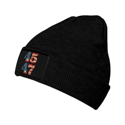 Anceky Trump 2024 45 47 Vintage Amerikanische Flagge Trump 2024 Retro Beanie Mütze Damen Gestrickte warme Mütze Herren Strick Totenkopfmütze Schwarz von Anceky