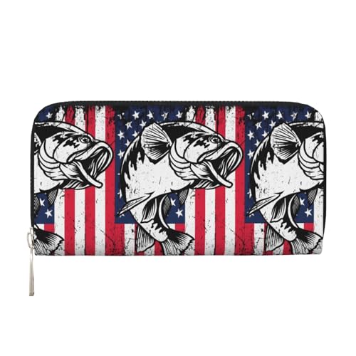 Anceky USA-Flagge, Angelliebhaber, PU-Leder-Geldbörse für Damen und Herren, Kreditkarten-Geldbörse, Lange Clutch, Geldbörse mit Reißverschluss von Anceky
