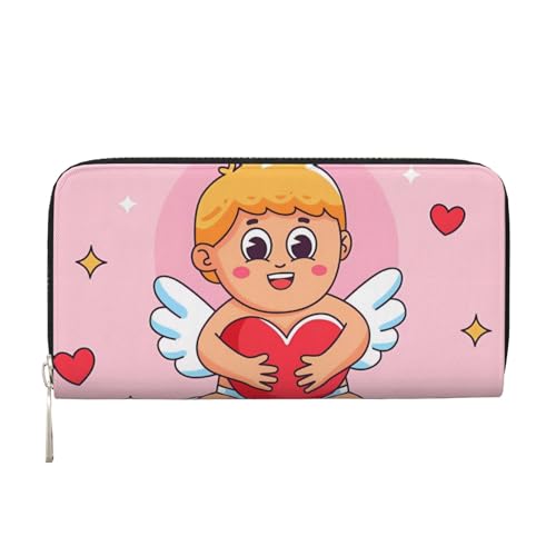 Anceky Valentinstag Engel Liebe PU Leder Geldbörse für Frauen Männer Kreditkarte Brieftasche Lange Clutch Geldbörse Rund Reißverschluss Geldbörsen von Anceky