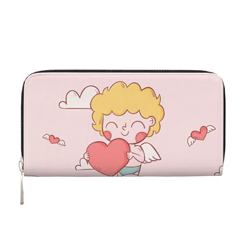 Anceky Valentinstag Engel Liebe PU Leder Geldbörse für Frauen Männer Kreditkarte Brieftasche Lange Clutch Geldbörse Rund Reißverschluss Geldbörsen von Anceky