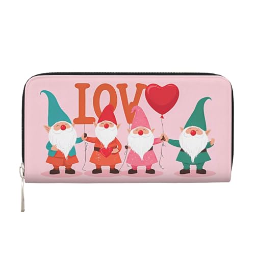 Anceky Valentinstag GNOME Love PU-Leder-Geldbörse für Damen und Herren, Kreditkarten-Geldbörse, Lange Clutch, Geldbörse mit Reißverschluss von Anceky