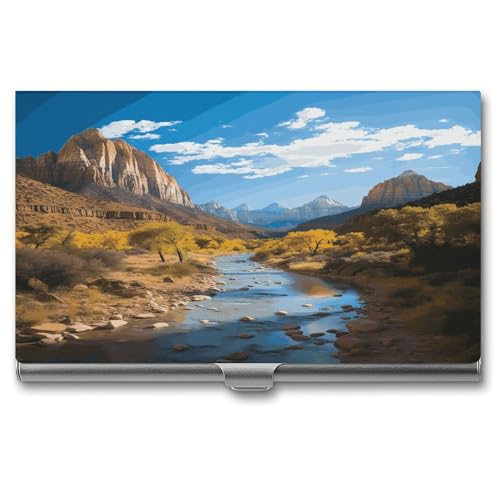Anceky Visitenkartenetui, Schnallen-Stil, geschlossen, Metall, Visitenkartenhalter, Zion-Nationalpark-Aufdruck, schmale Geldbörse, Namenskartenhalter für Visitenkarten, Herren und Damen von Anceky