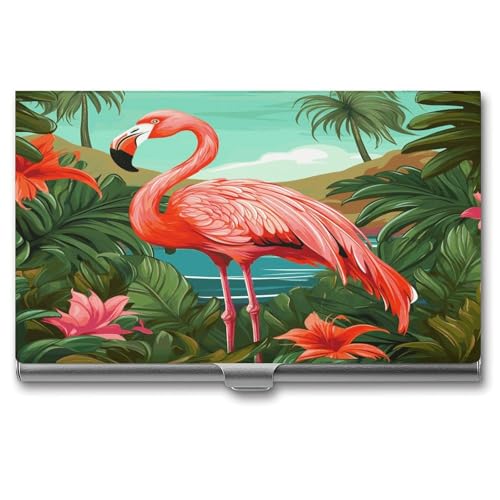 Anceky Visitenkartenetui, Schnallen-Stil, geschlossen, Metall, Visitenkartenhalter, tropischer Flamingo-Aufdruck, schmale Geldbörse, Namenskartenhalter für Visitenkarten, Herren und Damen von Anceky