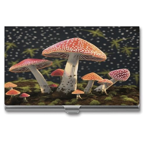 Visitenkartenetui, Schnallen-Stil, geschlossen, Visitenkartenhalter aus Metall, Pilzdruck, schmale Geldbörse, Namenskartenhalter für Visitenkarten, Herren und Damen von Anceky