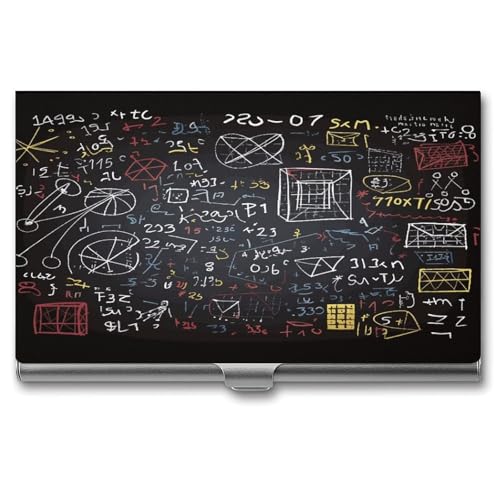 Visitenkartenetui im Schnallenstil, geschlossener Visitenkartenhalter aus Metall, Mathematik- und Physikaufdruck, schmale Geldbörse, Namenskartenhalter für Visitenkarten, Herren und Damen von Anceky