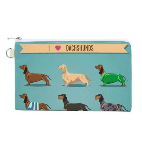 Anceky Weiche Clutch, Damenhandtasche aus Segeltuch mit Reißverschluss, Make-up-Tasche, Geldbörse für Kredit, Münzen und Scheine, Crash 7,4 x 4,6 Zoll, Aufdruck Dackelhunde nahtlos auf Türkis von Anceky