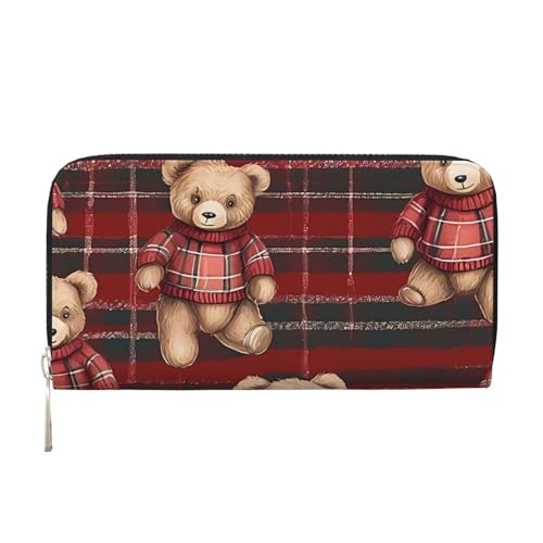 Anceky Weihnachts-Geldbörsen mit rotem Bärenmotiv, PU-Leder, für Damen und Herren, mit Reißverschluss, Kreditkartenetui, Lange Clutch von Anceky