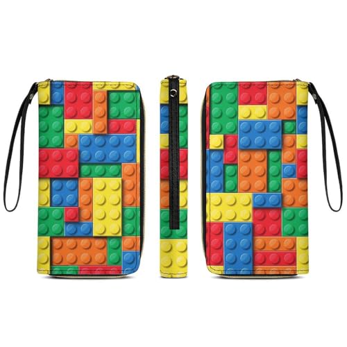 Anceky wasserdichte Geldbörse für Damen, Lange Clutch aus PU-Leder, Bunte Bausteine, großer Ausweishalter mit Reißverschluss von Anceky