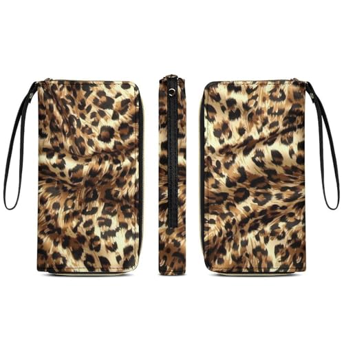 Anceky wasserdichte Geldbörse für Damen, Lange Clutch aus PU-Leder, Reisegeldbörse, Tierleder, Gepardenhaut, goldenes Leopardenmuster, großes Fassungsvermögen, Ausweishalter mit Reißverschluss von Anceky