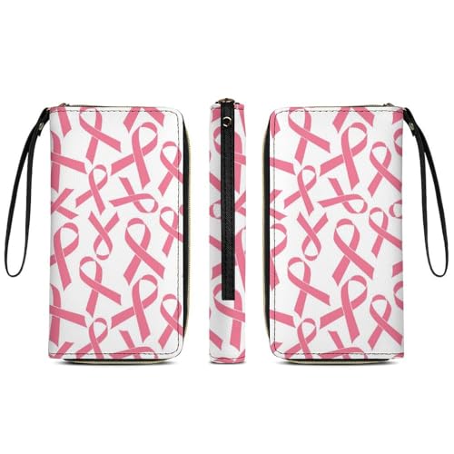 Anceky wasserdichte Geldbörse für Damen, Lange Clutch aus PU-Leder, Reisegeldbörse mit rosa Brustkrebs-Schleife, großes Fassungsvermögen, Ausweishalter mit Reißverschluss von Anceky