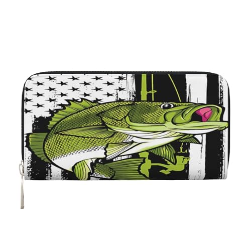 Bass Angelrute Fischer Idee USA PU Leder Geldbörse für Frauen Männer Kreditkarten Geldbörse Lange Clutch Geldbörse Rund um Reißverschluss Geldbörsen von Anceky