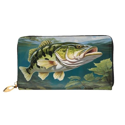 Bass Fishing Wave Lange Ledergeldbörse, Großes Fassungsvermögen, Weiches PU-Ledergeldbörse Für Damen Mit Mehreren Kartenfächern, Handytasche Und Münzgeldbörse Mit Reißverschluss, Stilvolle Handykarten von Anceky
