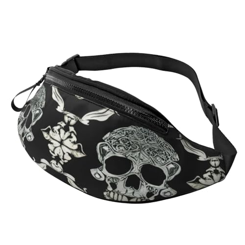 Bauchtasche mit 3D-Blumen und Totenkopf-Motiv, für Damen und Herren, leicht, mit Reißverschlusstaschen, verstellbarem Gürtel, für Spaziergänge mit dem Hund, Laufen, Radfahren, Wandern, Outdoor-Sport Bauchtasche mit 3D-Blumen und Totenkopf-Motiv, für Damen und Herren, leicht, mit Reißverschlusstaschen, verstellbarem Gürtel, für Spaziergänge mit dem Hund, Laufen, Radfahren, Wandern, Outdoor-Sport von Anceky