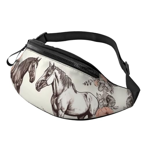 Bauchtasche mit Blumen und Pferden, handgezeichnet, für Männer und Frauen, leichte, verstellbare Gürteltasche, modische Hüfttasche für Reisen, Wandern und Laufen Bauchtasche mit Blumen und Pferden, handgezeichnet, für Männer und Frauen, leichte, verstellbare Gürteltasche, modische Hüfttasche für Reisen, Wandern und Laufen von Anceky