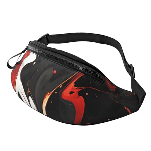 Bauchtasche mit schwarzem und rotem Marmormuster für Männer und Frauen, leichte, verstellbare Gürteltasche, modische Hüfttasche für Reisen, Wandern und Laufen von Anceky